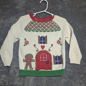 Tu Kids‎ Gingerbread House Christmas Sweater Cream 1.5-2Y Holiday Festive Cute